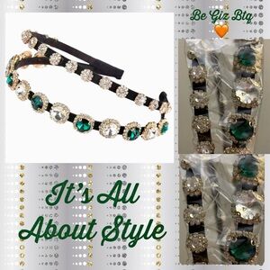 Double Layer Rhinestones Clear & Green 💚 Stunning Headband 🤍💚🤍